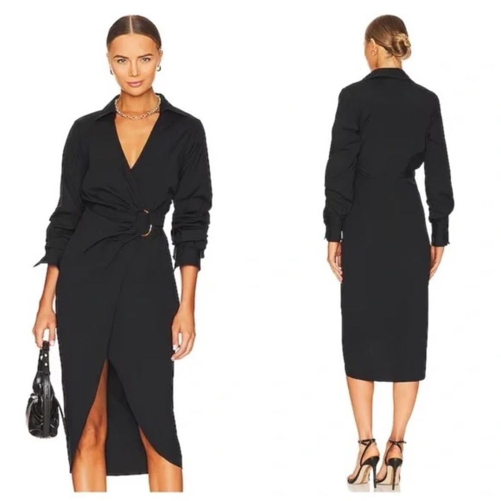 VERONICA BEARD Afton Black Belted Wrap Midi Dress 0 NWT